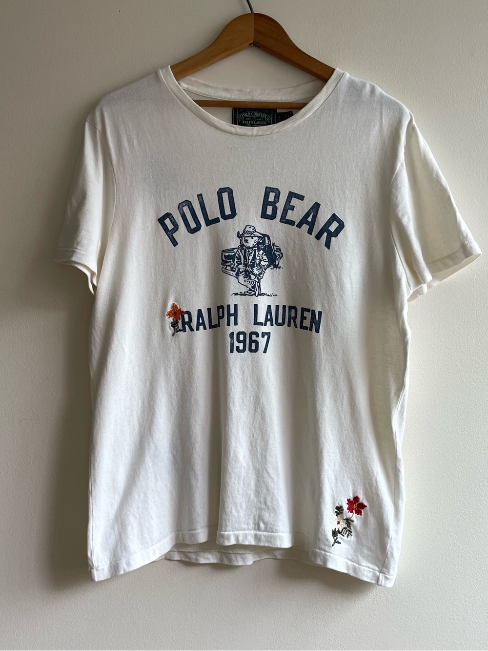 Polo Ralph Lauren Polo Bear Expedition 1967 Embroidered Graphic Tee Size L Cream